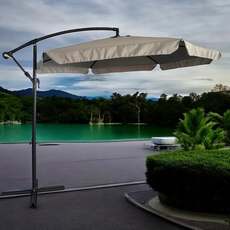 Parasol ogrodowy Merato składany z wysięgnikiem 350 cm + pokrowiec Jasny szary