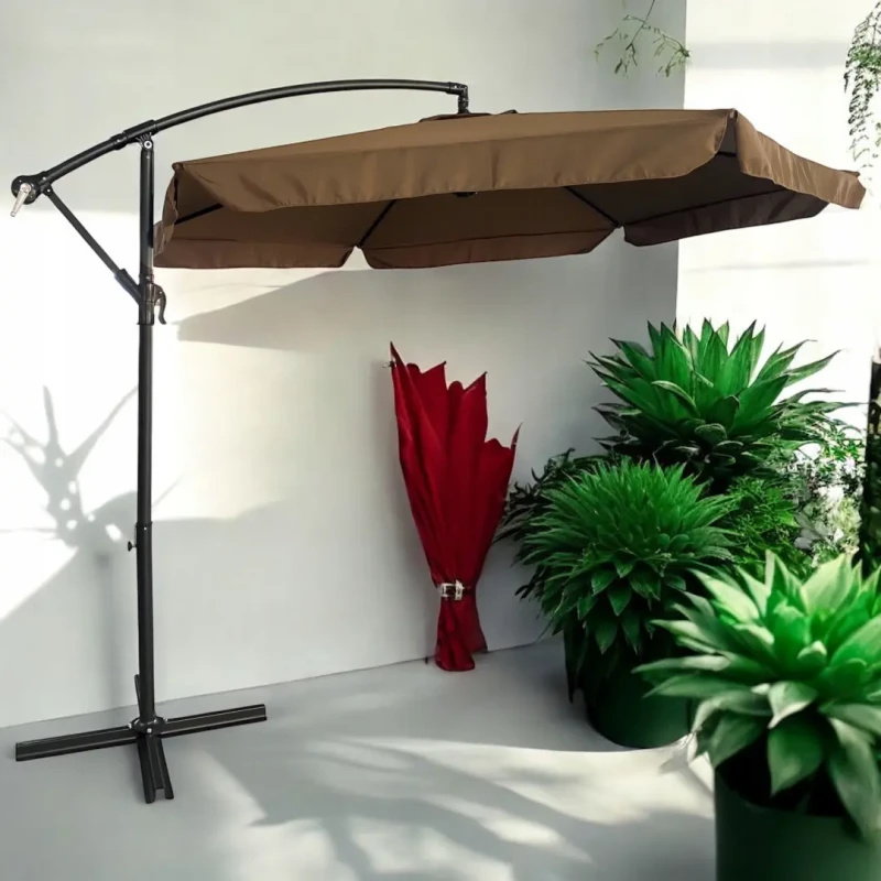 Parasol ogrodowy składany z wysięgnikiem 350 cm + pokrowiec Brąz