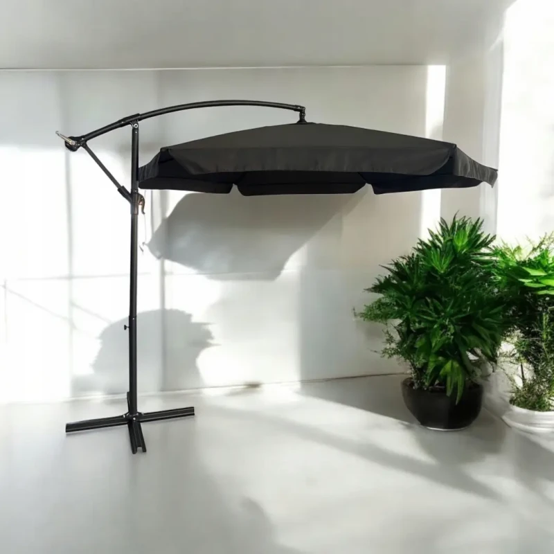 Parasol ogrodowy składany z wysięgnikiem 350 cm + pokrowiec Szary