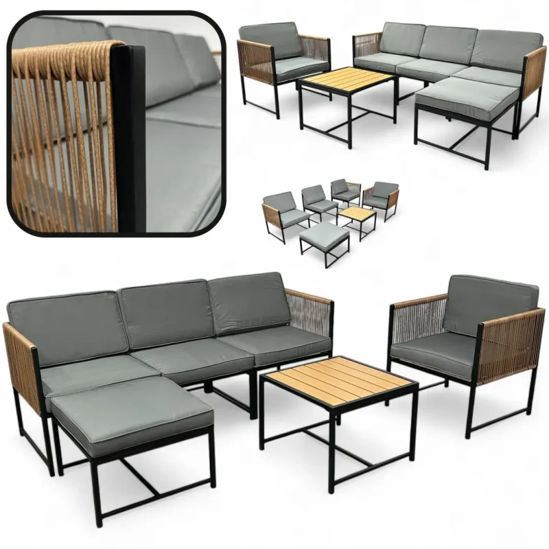 Zestaw mebli ogrodowych Oasis narożnik + fotel i stolik Brąz jasny