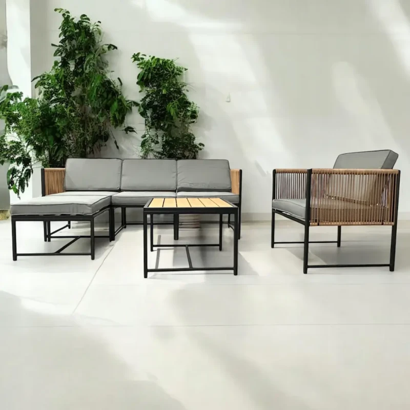 Zestaw mebli ogrodowych Oasis narożnik + fotel i stolik Brąz jasny