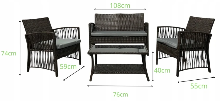 Zestaw mebli ogrodowych z technorattanu Patio Luxe Brąz - wymiary