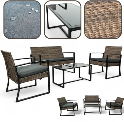 Zestaw mebli ogrodowych z technorattanu Palma Brąz jasny