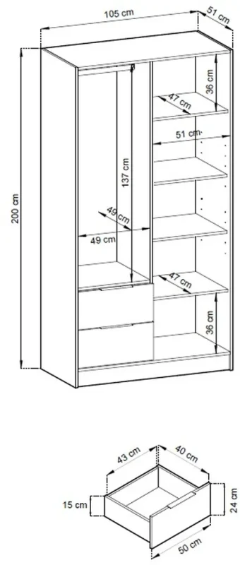 Szafa Nelly 105 cm - wymiary