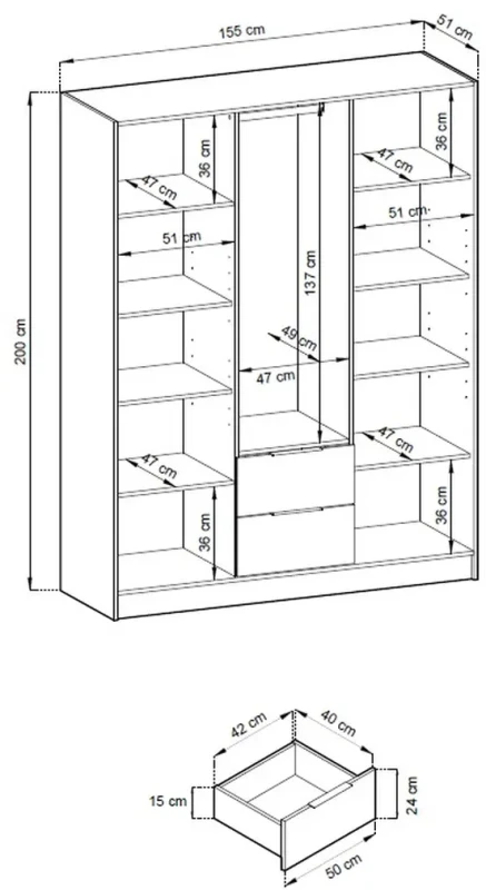 Szafa Nelly 155 cm - wymiary