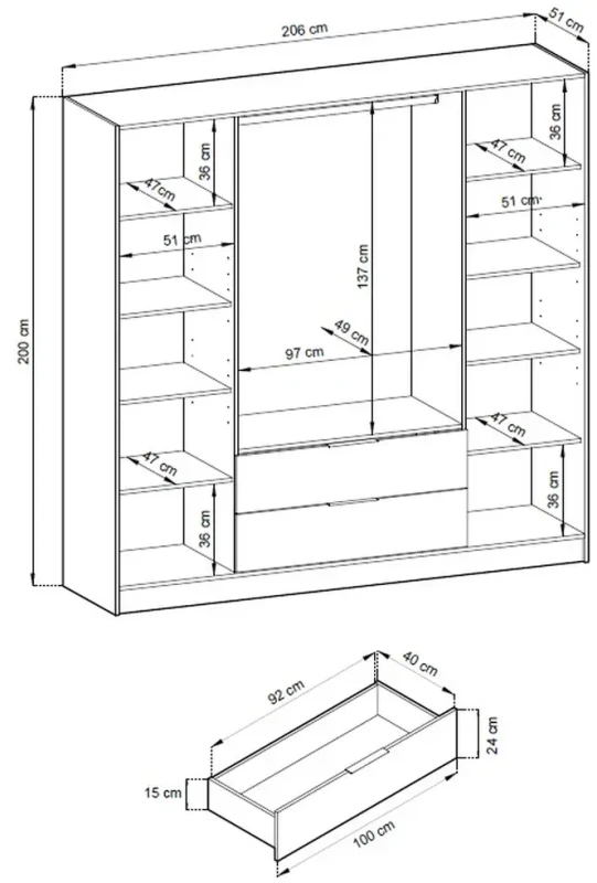 Szafa Nelly 206 cm - wymiary