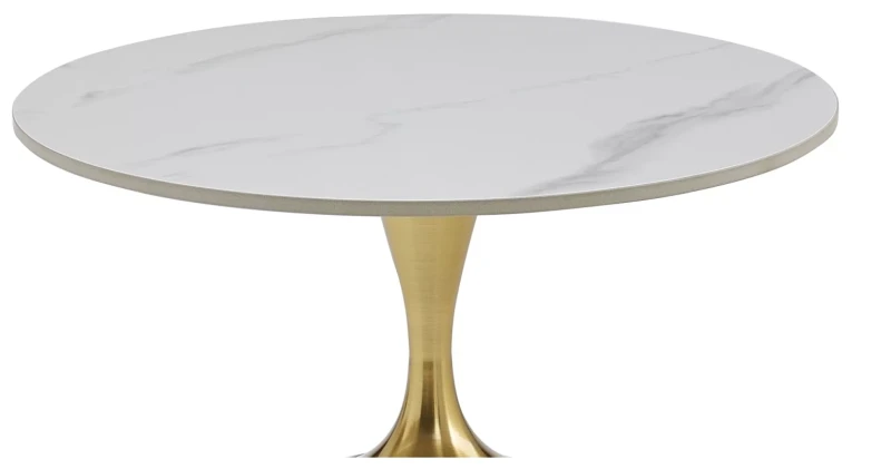 Ława okrągła Fama do salonu 50 cm biały efekt marmuru/złoty