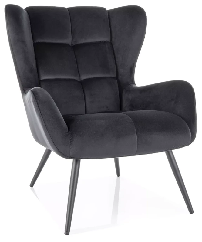 Fotel tapicerowany Louis Velvet pikowany do salonu czarny Bluvel 19