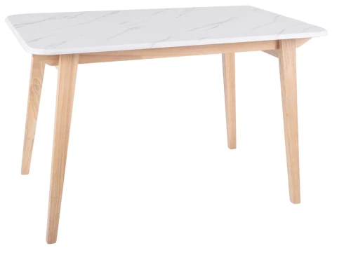 Stół prostokątny Marcus na drewnianych nogach do jadalni 120 cm biały efekt marmuru/dąb