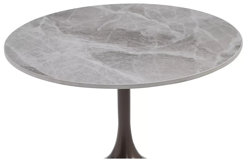 Ława okrągła Mutti blat z ceramiki do salonu 50 cm szary/brąz antyczny