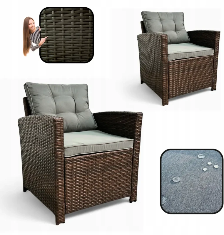 Zestaw mebli ogrodowych Maxipolo z technorattanu dwa fotele Brąz