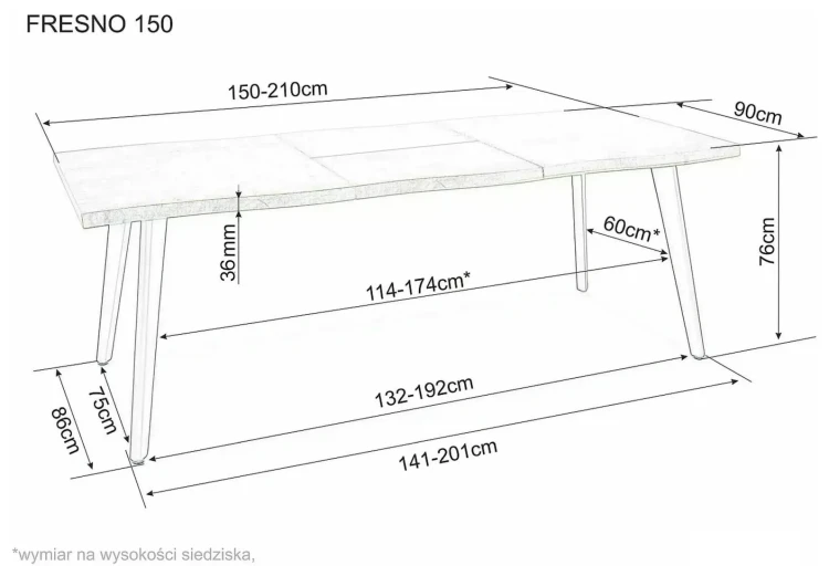 Stół rozkładany Fresno do jadalni 150-210 cm dąb/czarny mat