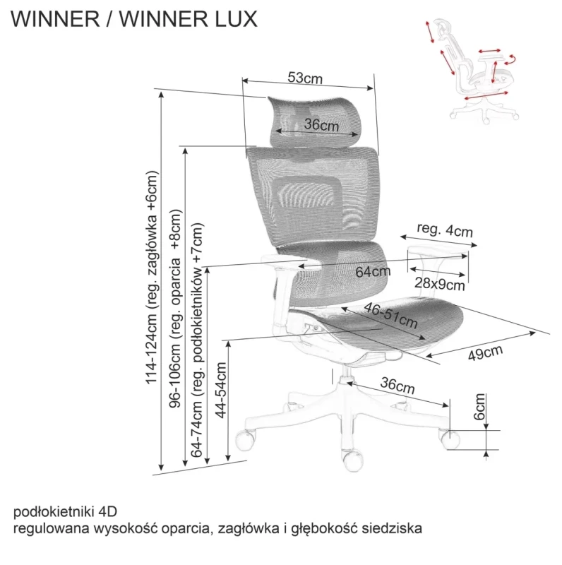 Fotel obrotowy Winner ergonomiczny regulowane siedzisko i podłokietniki do biura czarny