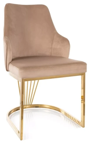 Krzesło tapicerowane Alure Velvet do salonu złoty stelaż/beżowy Bluvel 28