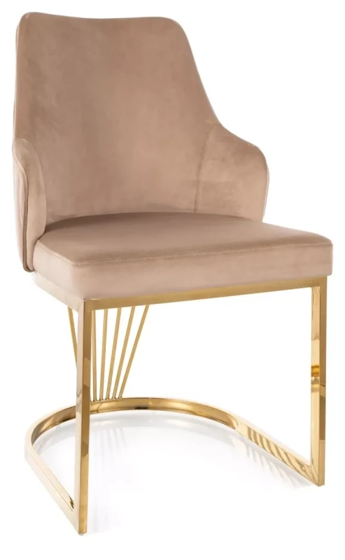 Krzesło tapicerowane Alure Velvet do salonu złoty stelaż/beżowy Bluvel 28