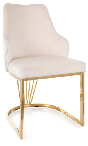 Krzesło tapicerowane Alure Velvet do salonu złoty stelaż/jasny beżowy Bluvel 22