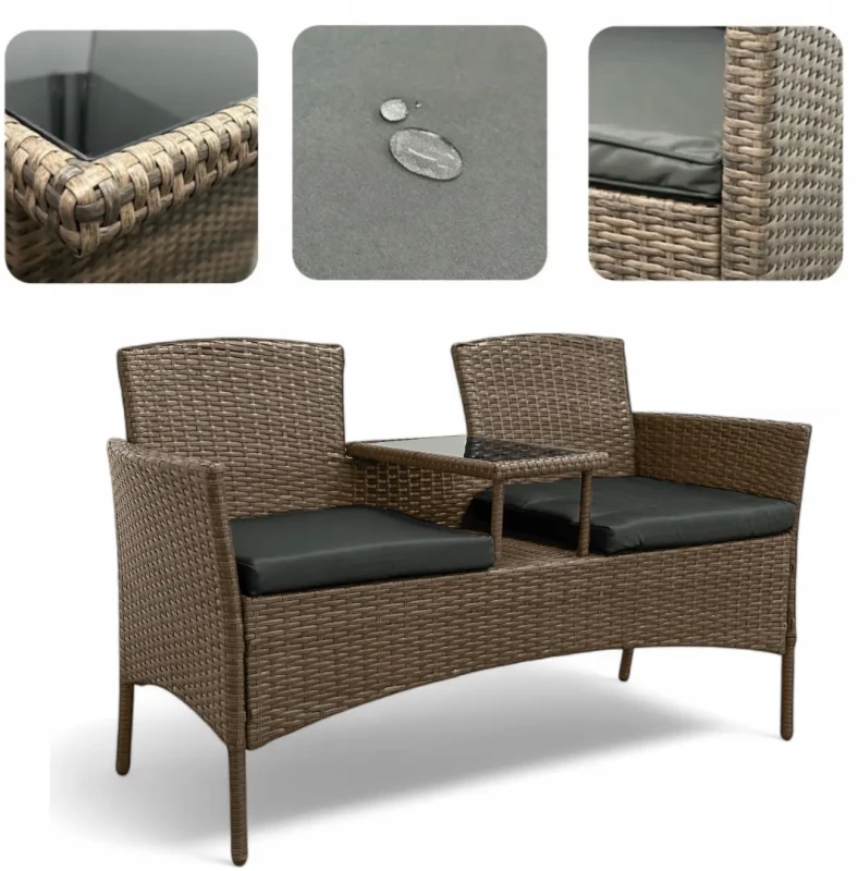 Zestaw mebli ogrodowych Twins z technorattanu sofa dwuosobowa + stolik Brąz jasny