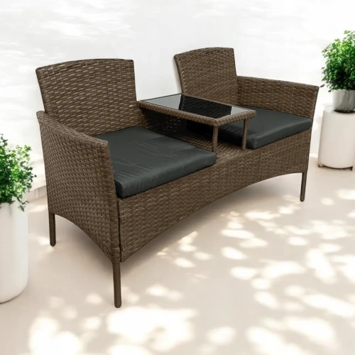 Zestaw mebli ogrodowych Twins z technorattanu sofa dwuosobowa + stolik Brąz jasny
