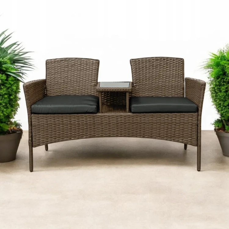 Zestaw mebli ogrodowych Twins z technorattanu sofa dwuosobowa + stolik Brąz jasny