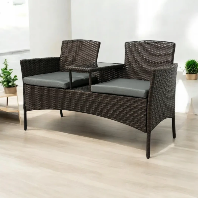 Zestaw mebli ogrodowych Twins z technorattanu sofa dwuosobowa + stolik kolor Brąz