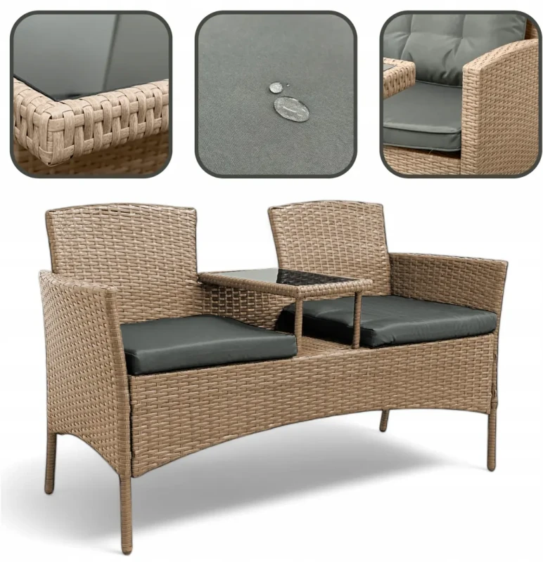 Zestaw mebli ogrodowych Twins z technorattanu sofa dwuosobowa + stolik Naturalny