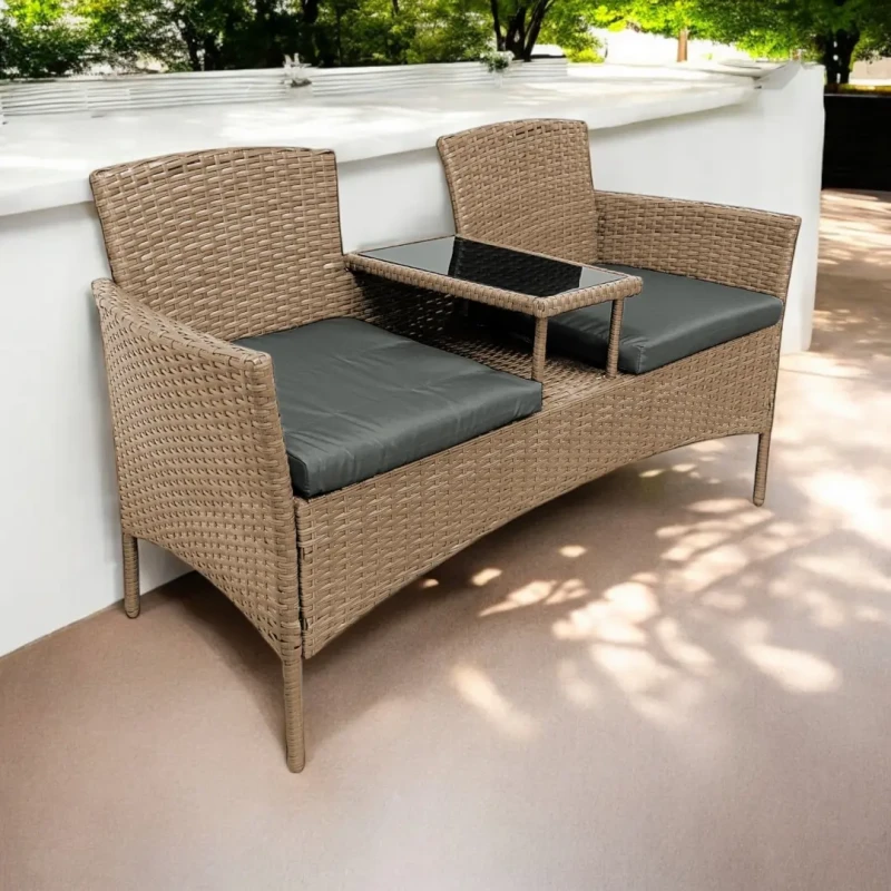 Zestaw mebli ogrodowych Twins z technorattanu sofa dwuosobowa + stolik Naturalny