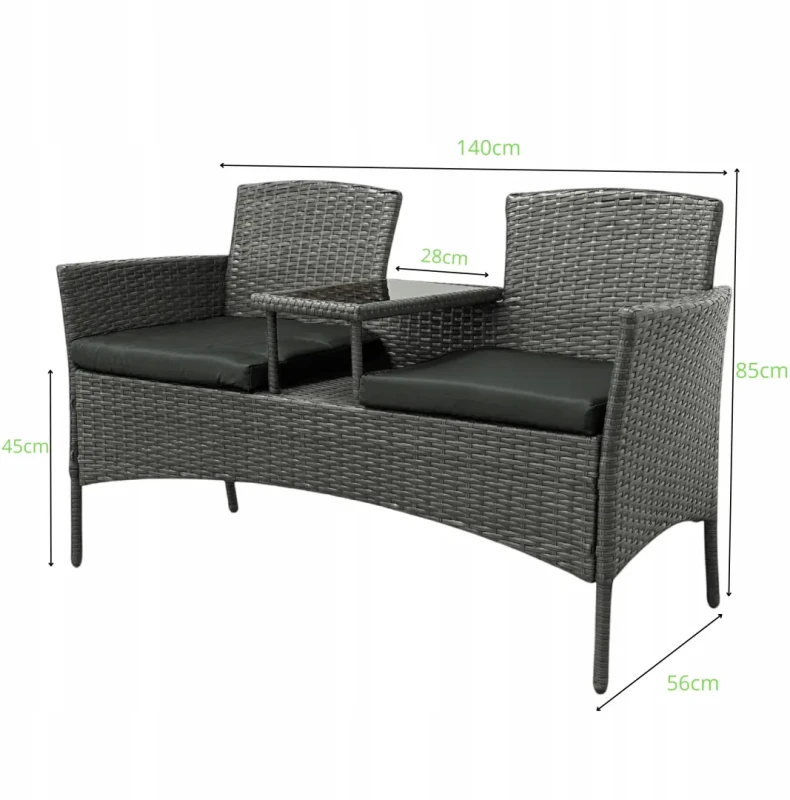 Zestaw mebli ogrodowych Twins z technorattanu sofa dwuosobowa + stolik - wymiary