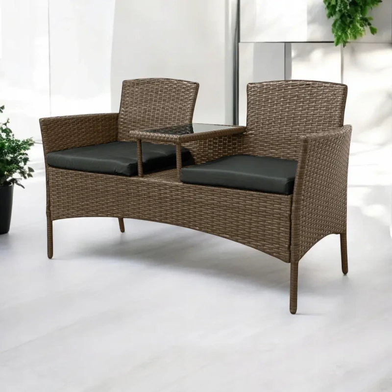 Zestaw mebli ogrodowych Twins z technorattanu sofa dwuosobowa + stolik kolor Brąz jasny