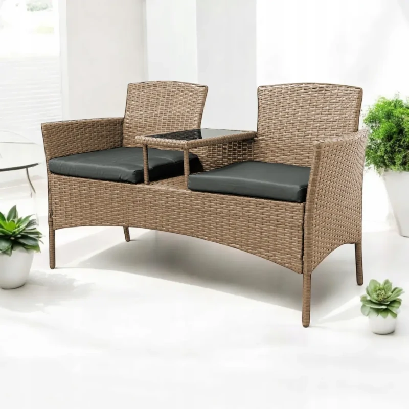 Zestaw mebli ogrodowych Twins z technorattanu sofa dwuosobowa + stolik Naturalny