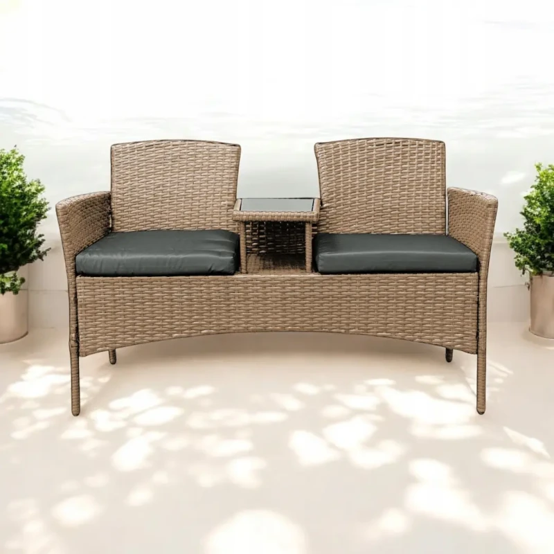 Zestaw mebli ogrodowych Twins z technorattanu sofa dwuosobowa + stolik Naturalny