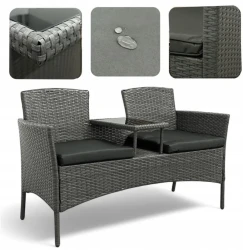 Zestaw mebli ogrodowych Twins z technorattanu na balkon sofa dwuosobowa + stolik Szary