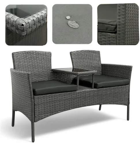 Zestaw mebli ogrodowych Twins z technorattanu na balkon sofa dwuosobowa + stolik Szary