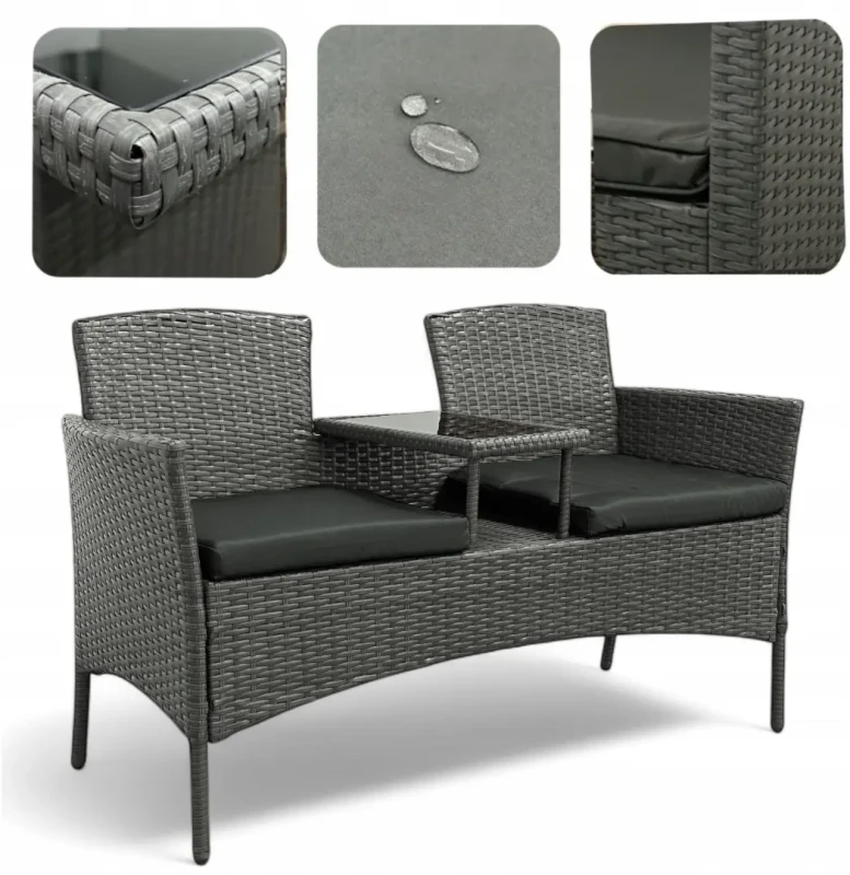 Zestaw mebli ogrodowych Twins z technorattanu sofa dwuosobowa + stolik Szary