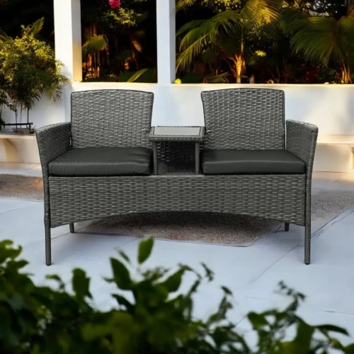 Zestaw mebli ogrodowych Twins z technorattanu sofa dwuosobowa + stolik Szary