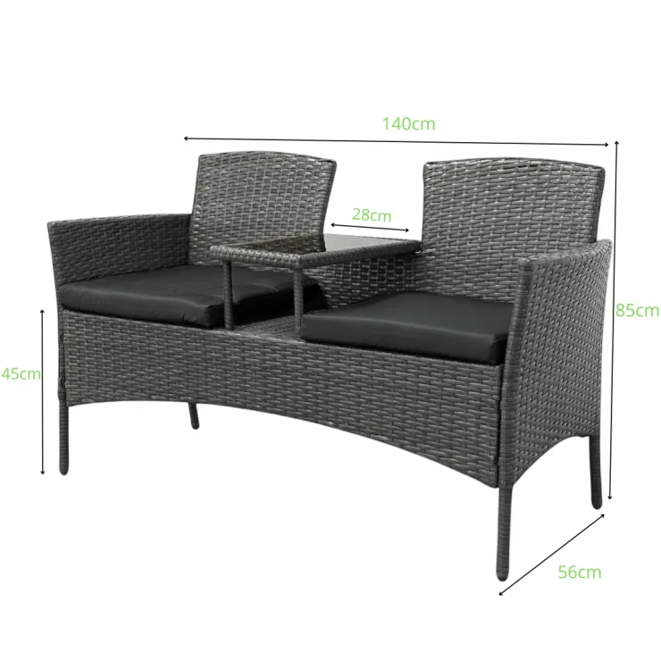 Zestaw mebli ogrodowych Twins z technorattanu sofa dwuosobowa + stolik kolor - wymiary