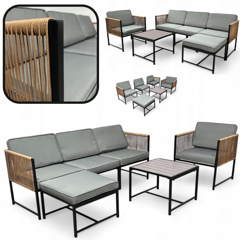 Zestaw mebli ogrodowych Oasis narożnik + fotel i stolik Szary