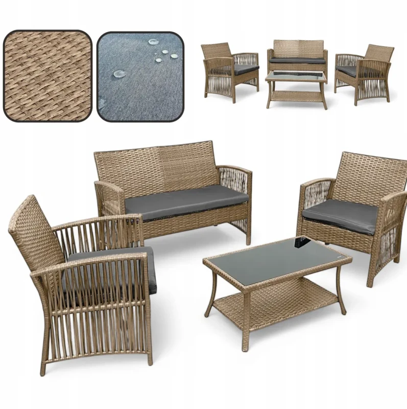 Zestaw mebli ogrodowych z technorattanu Patio Luxe Naturalny