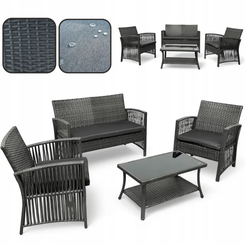 Zestaw mebli ogrodowych z technorattanu Patio Luxe Szary