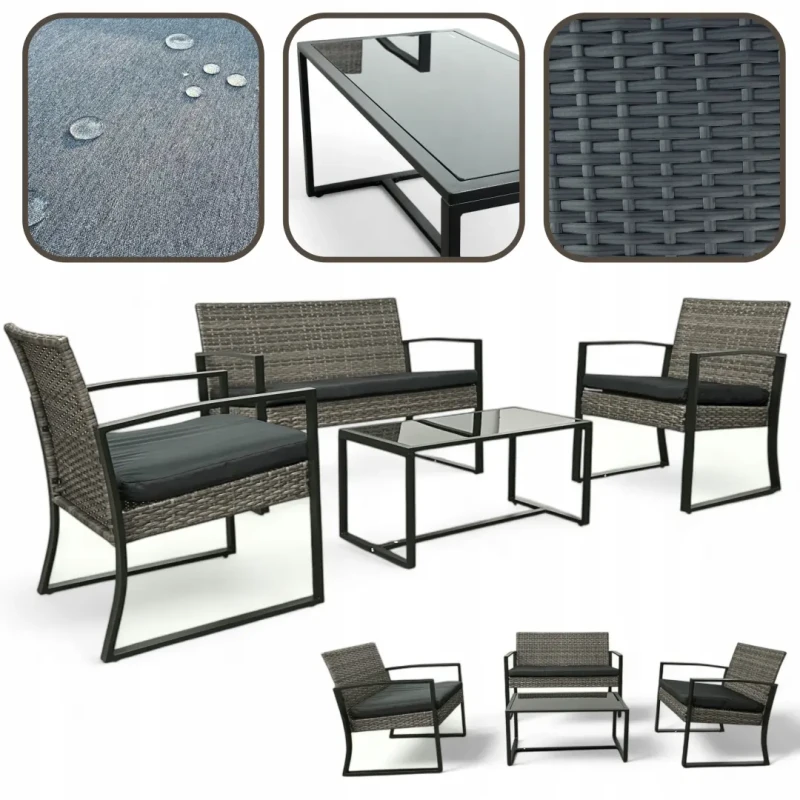 Zestaw mebli ogrodowych z technorattanu Palma Szary