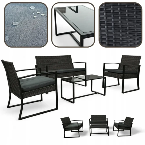 Zestaw mebli ogrodowych z technorattanu Palma Czarny