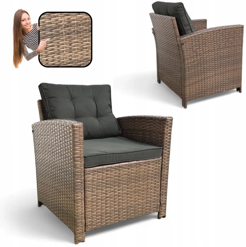 Zestaw mebli ogrodowych Maxipolo z technorattanu dwa fotele Brąz jasny