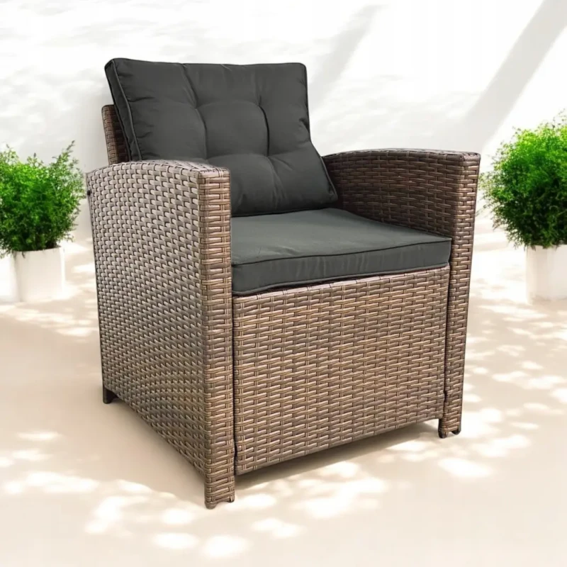 Zestaw mebli ogrodowych Maxipolo z technorattanu dwa fotele Brąz jasny