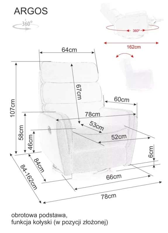Fotel rozkładany Argos Velvet z funkcją kołyski do salonu beżowy Bluvel 28