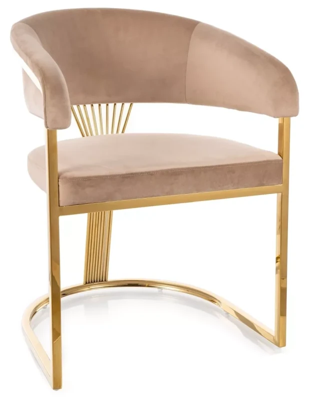 Krzesło tapicerowane Crown Velvet do jadalni złoty stelaż/beżowy Bluvel 28