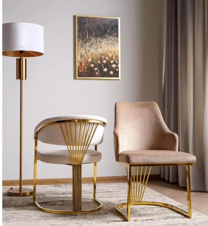 Krzesło tapicerowane Crown Velvet do jadalni złoty stelaż/beżowy Bluvel 28