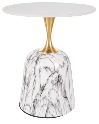 Ława okrągła Fama do salonu 50 cm biały efekt marmuru/złoty