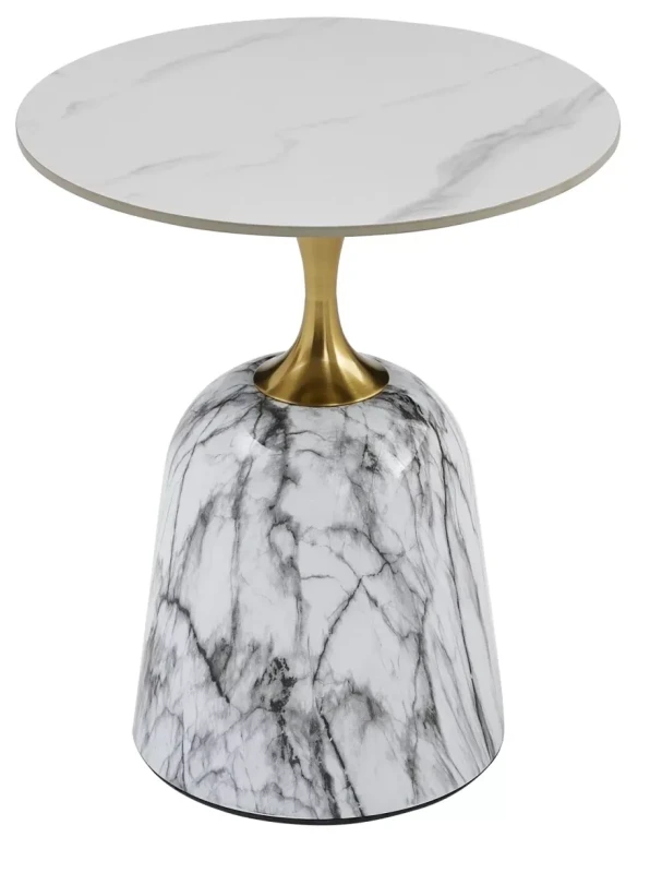 Ława okrągła Fama do salonu 50 cm biały efekt marmuru/złoty