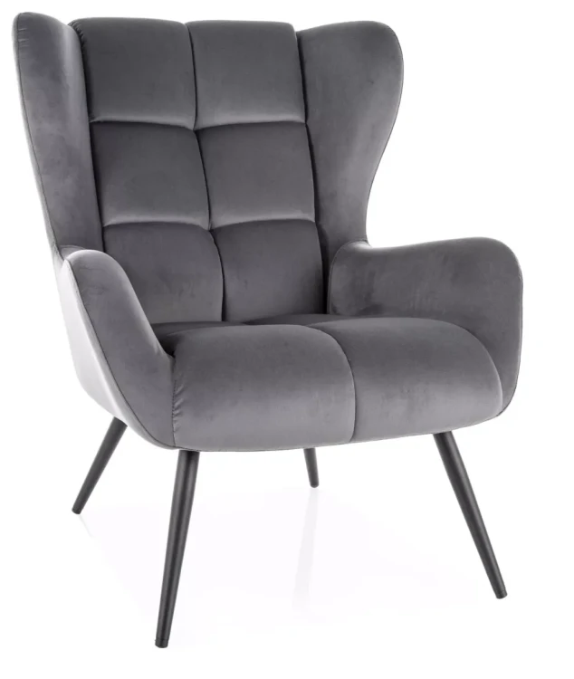 Fotel tapicerowany Louis Velvet pikowany do salonu szary Bluvel 14