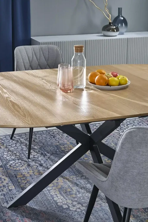 Stół rozkładany Acord okrągły do jadalni 120-200 cm naturalny/czarny