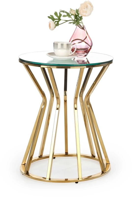 Stolik kawowy Afina S szklany blat do salonu 45 cm złoty